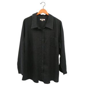Flax Black Linen Button Front Tunic Shirt Top Long Sleeve 1G 1X 18/20